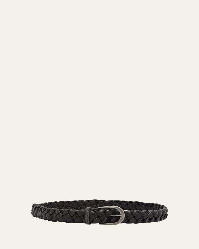 Braided Leather Skinny Belt